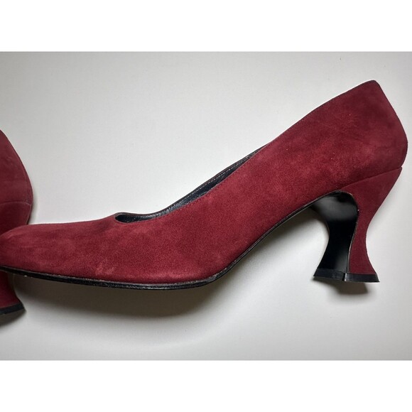 Stuart Weiztman Red Suede Square Toe Heels Pumps Women's‎ Narrow 7.5 N - Picture 10 of 16